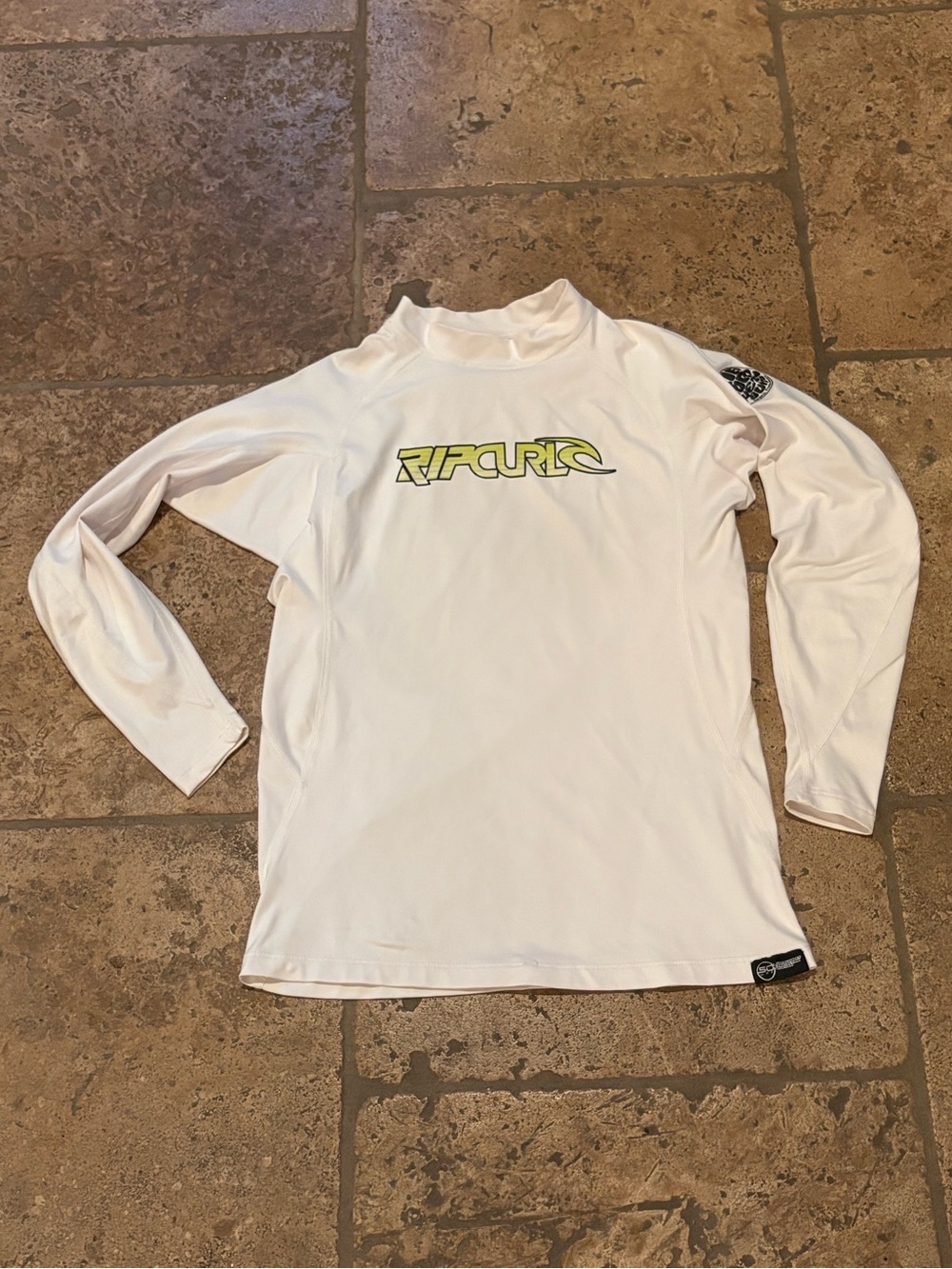 Rip Curl Women Teens White Spell Out Long Sleeve Rash Guard Size Medium
